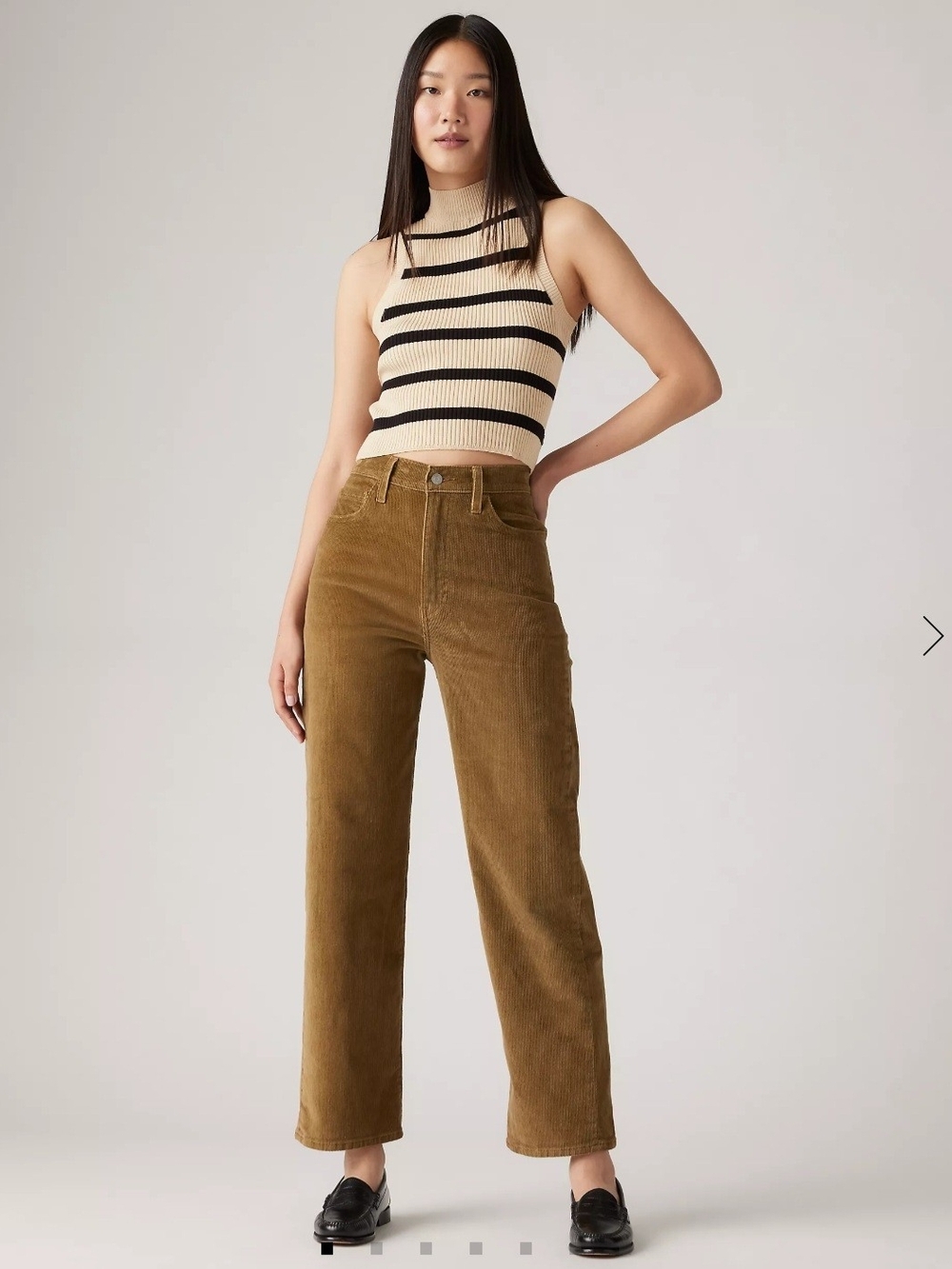 Levis High-Rise Ribcage Straight Ankle Corduroy Pants in Olive Brown Sz 27 Fall